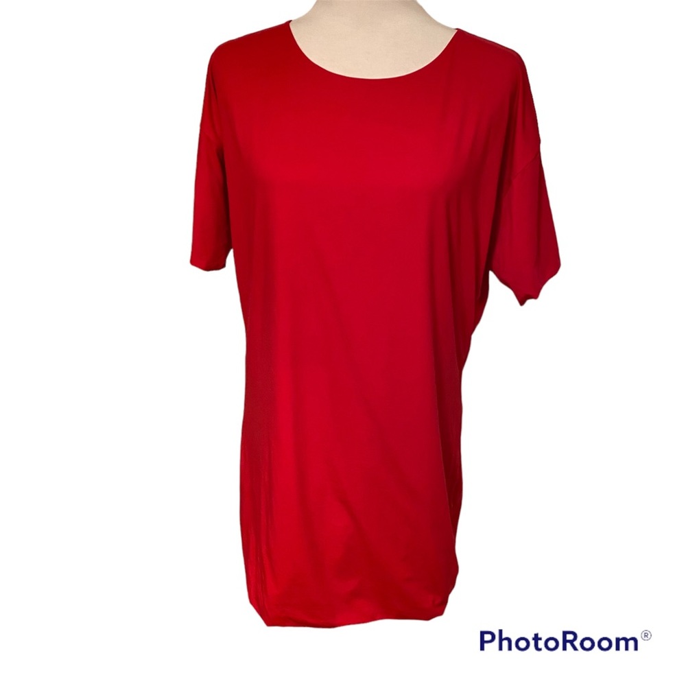 WOLFORD TOP BLOUSE TEE SHORT SLEEVE CREWNECK TUNIC RED STRETCH LUXURY SIZE L